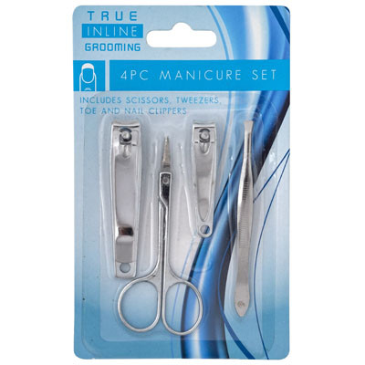 MANICURE 4PC SET TWEEZERS/SCISSOR/TOE & NAIL CLIPPERS HBA BLISTER CARD