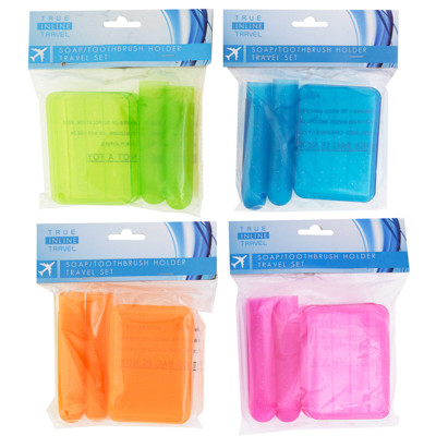 TRAVEL SET SOAP AND TOOTHBRUSH HOLDER 4 COLORS HBA POLYBAG/HDR