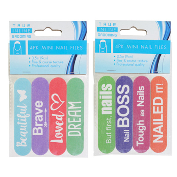 NAIL FILES 12PC 2 ASSORTED HAPPY THOUGHTS 4PK MINI 3.5IN ON MERCH STRIP