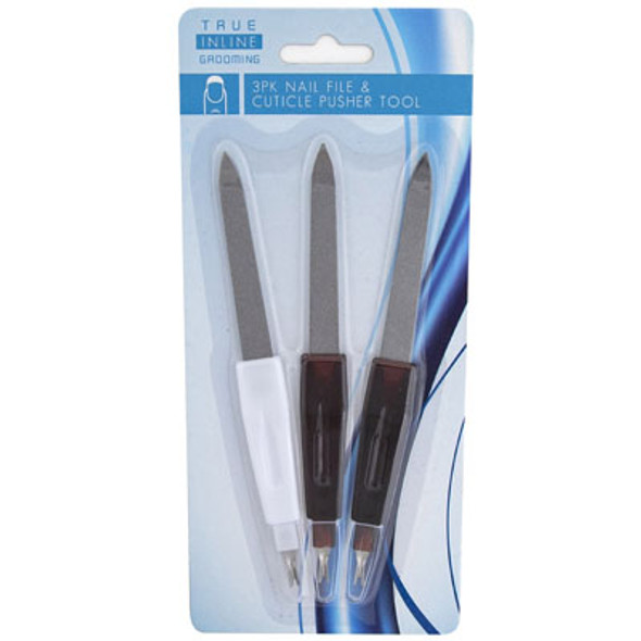 NAIL FILE/CUTICLE PUSHER DUO 3PK METAL TOOL/HBA BLISTER CARD