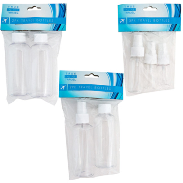 TRAVEL BOTTLE KIT 2/3PKS CLEAR PLASTIC W/VARIOUS DISPENSR CAPS HBA/TRAVEL INLINE PBH