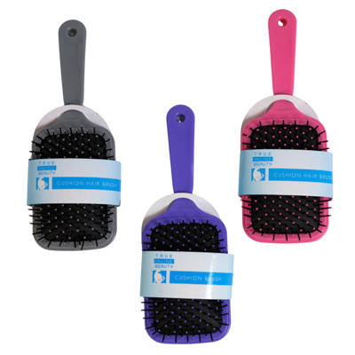 HAIR BRUSH PADDLE CUSHION 3 ASST COLORS  3.35X9.45IN SLEEVE CARD