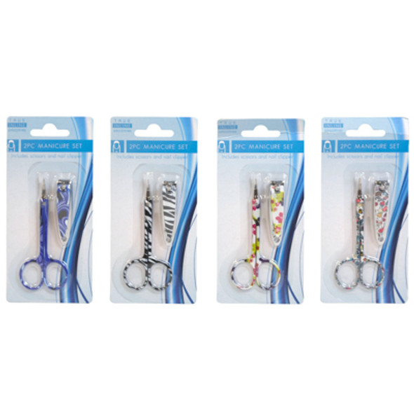 MANICURE SET 2PC NAIL CLIPPER &CUTICLE SCISSORS 4AST PRINTS HBA BLC MANICURE SET 2PC NAIL CLIPPER &CUTICLE SCISSORS 4AST PRINTS HBA BLC