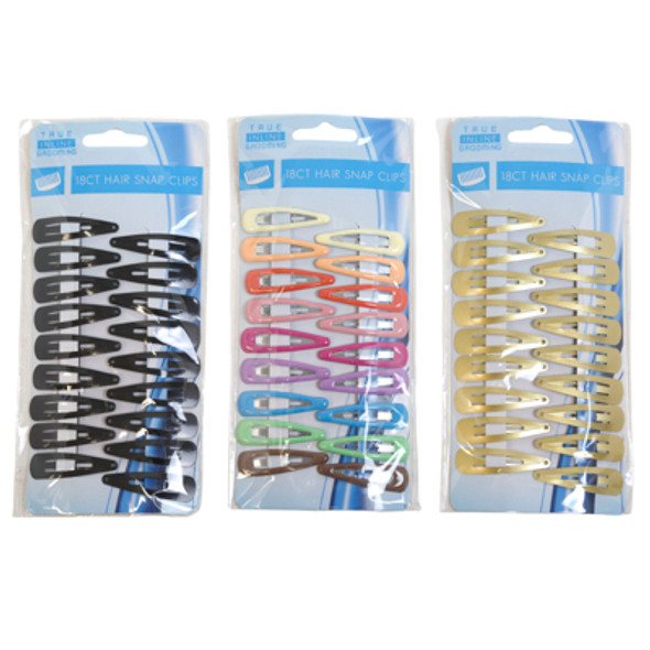 HAIR SNAP CLIPS METAL 18PC 3 AST SOLID GOLD/BLACK & MULTICOLOR HBA TCD IN POLYBAG