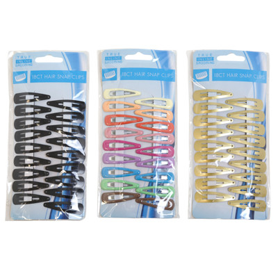 HAIR SNAP CLIPS METAL 18PC 3 AST SOLID GOLD/BLACK & MULTICOLOR HBA TCD IN POLYBAG