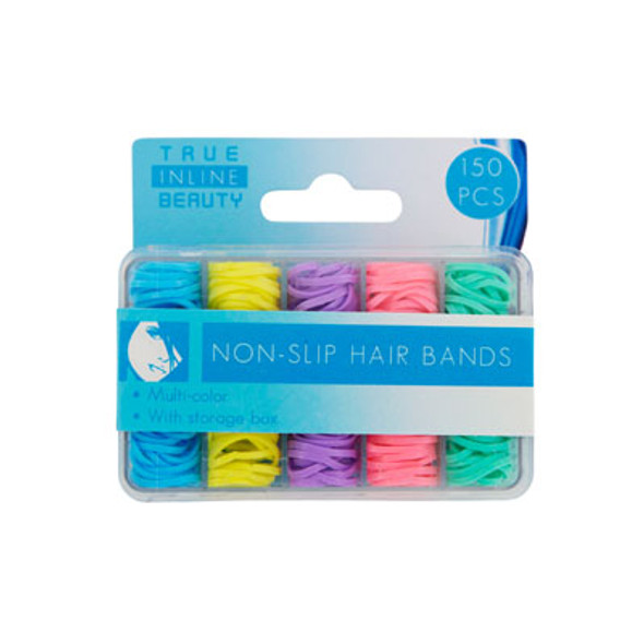 HAIR BANDS SMALL NON-SLIP 150PC MULTI-COLOR IN STORAGE BOXHBA SLEEVECARD