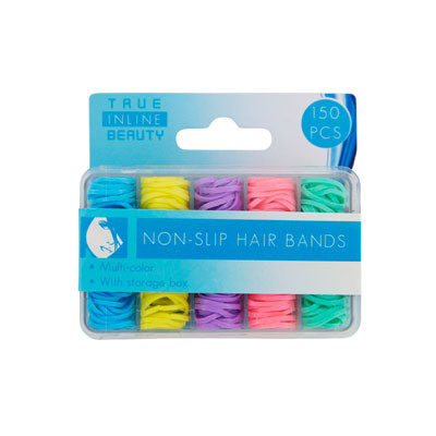 HAIR BANDS SMALL NON-SLIP 150PC MULTI-COLOR IN STORAGE BOXHBA SLEEVECARD