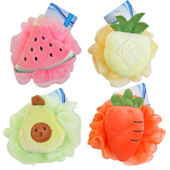 BATH SPONGE NOVELTY 4AST SOFT AVOC/CARROT/PINEAPL/WATERMELON SPONGE W/PLUSH HBA/HT BATH SPONGE NOVELTY 4AST SOFT AVOC/CARROT/PINEAPL/WATERMELON SPONGE W/PLUSH HBA/HT