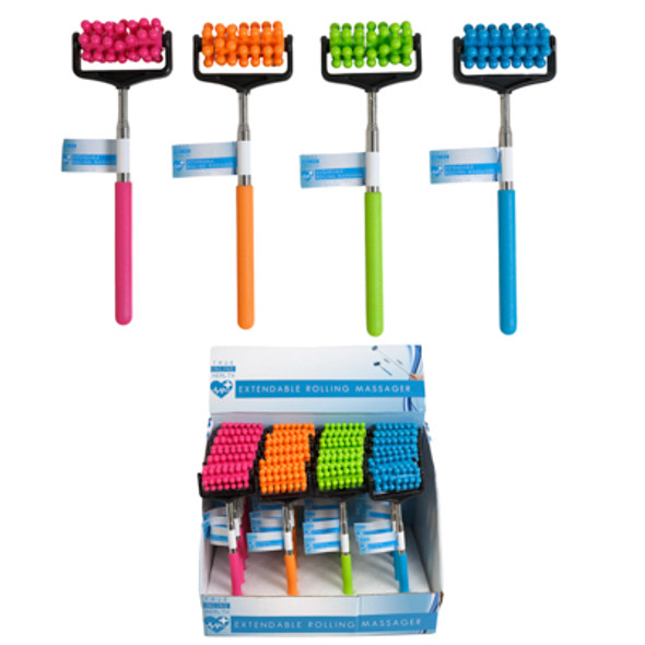MASSAGER FOR BODY W/EXTENDABLE HANDLE EXTENDS TO 23.6IN/24PC PDQ 4AST COLORS/HBA LABEL