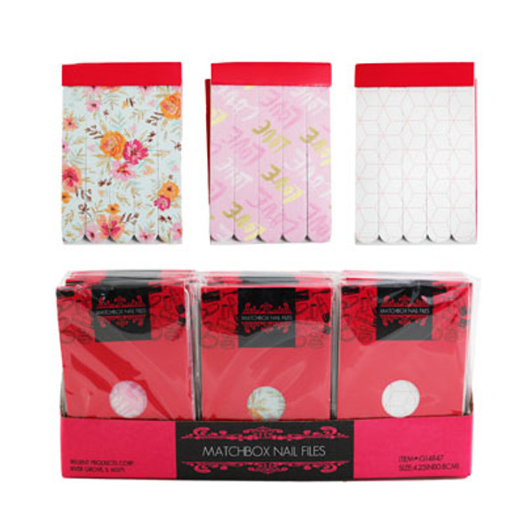 NAIL FILE MINI MATCH BOOK 36-PC 5-PK 4.25-IN 3-ASSORTED PRINTS COUNTER DISPLAY NAIL FILE MINI MATCH BOOK 36-PC 5-PK 4.25-IN 3-ASSORTED PRINTS COUNTER DISPLAY