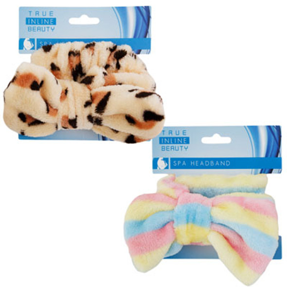 SPA HAIR HEADBAND PLUSH W/BOW 2AST LEOPARD/MULTICOLOR HBA/TCD