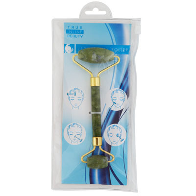 JADE ROLLER FOR FACE DOUBLE HEAD 5.31IN NATURAL JADE PVC POUCH &TIE ON CARD