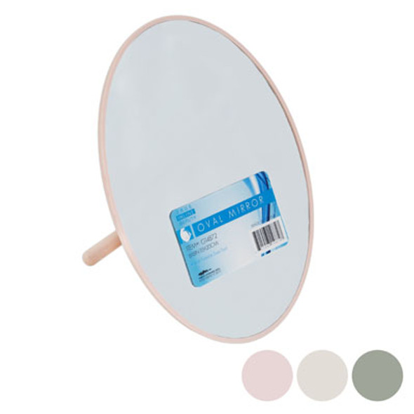 MIRROR OVAL EASEL BACK 6IN W X 8IN H 3AST COLORS LABEL LIGHT GREY/PINK/CREAM