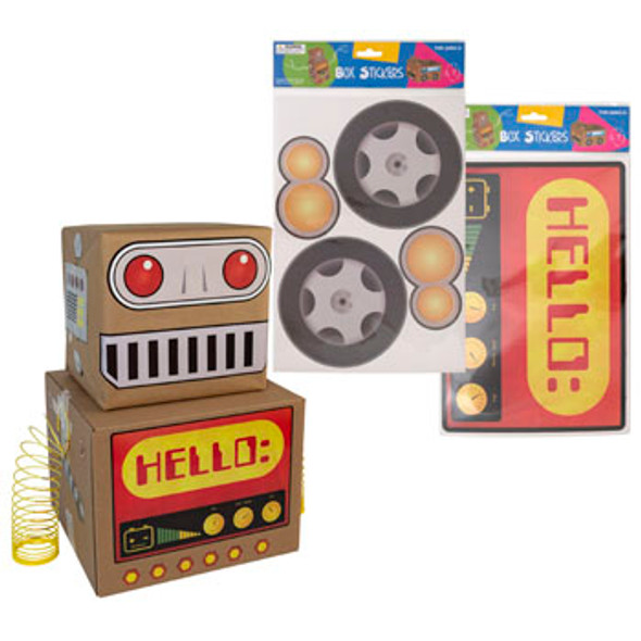 BOX STICKERS GIANT SIZE 5PGS ROBOT OR CAR DECOR AGE 4+/PBH