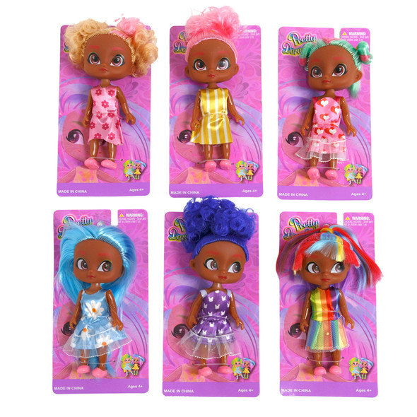 DOLL PRETTY DORABLES 5IN BLACK 6ASST STYLES W/COLORFUL HAIR TCD