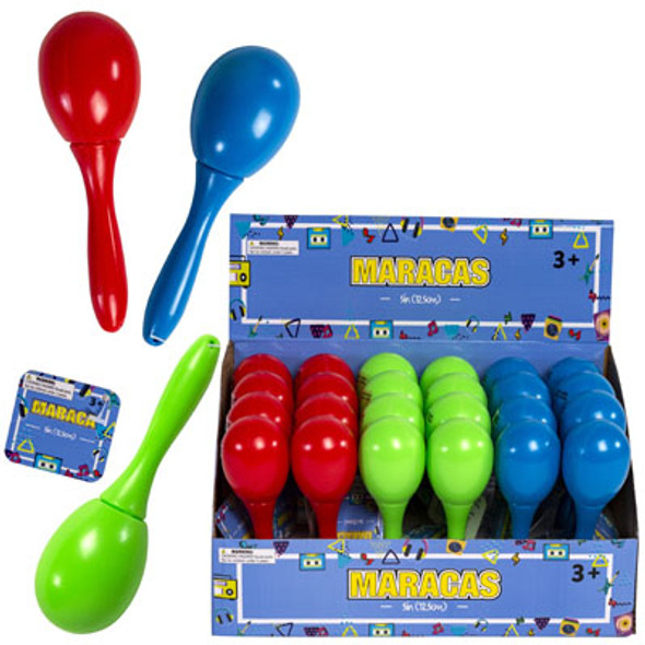 MARACAS 24-PC 3-ASSORTED COLORS RED/LT BLUE/GREEN 5-IN HT COUNTER DISPLAY