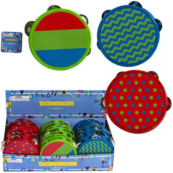 TAMBOURINE TOY 24PC 4.5IN 3 ASSORTED DESIGNS COUNTER DISPLAY TAMBOURINE TOY 24PC 4.5IN 3 ASSORTED DESIGNS COUNTER DISPLAY