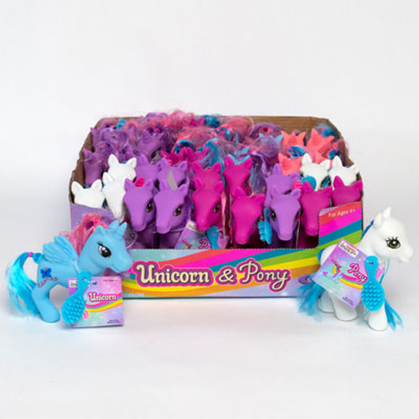 LOVELY PONY OR UNICORN W/BRUSH 5IN 3 CLRS EA 6AST IN PDQ/HT AGE 4+