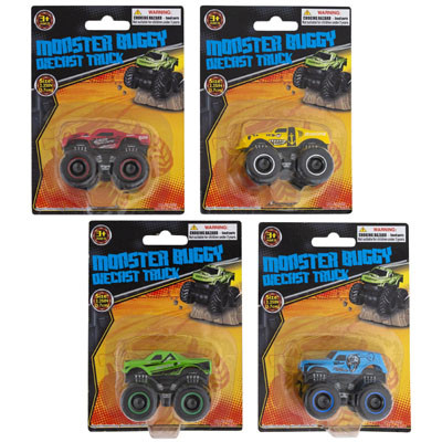 MONSTER BUGGY DIECAST TRUCK 4AST PP/METAL 2.25IN AGE 3+FREE WHEEL/BLISTER CARD