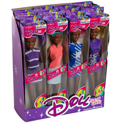 DOLL 11IN BLACK 4AST CRAZY HAIR COLORS WINDOW BOXED/12PC PDQ
