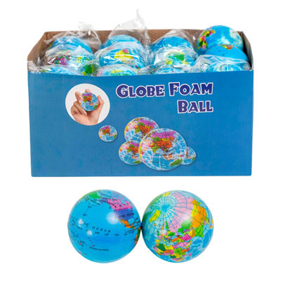 BALL FOAM GLOBE DESIGN 2.36IN 24PC PDQ/OPP BAG W/LABEL AGE 3+