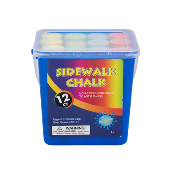 CHALK SIDEWALK BUCKET 12PC WASHABLE 3.5IN 4COLOR PER PACK SHRINK W/LABEL