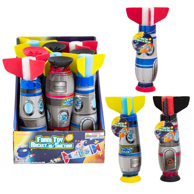 ROCKET TOY FOAM W/SUCTION 12-PC 3-ASSORTED COLORS 7.48-IN HT COUNTER DISPLAY