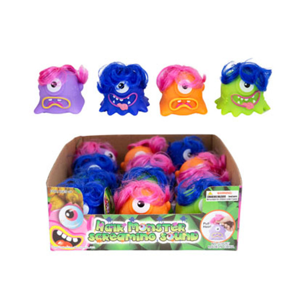 HAIR MONSTER SCREAMING SOUND TOY 12-PC 4-ASSORTED COUNTER DISPLAY