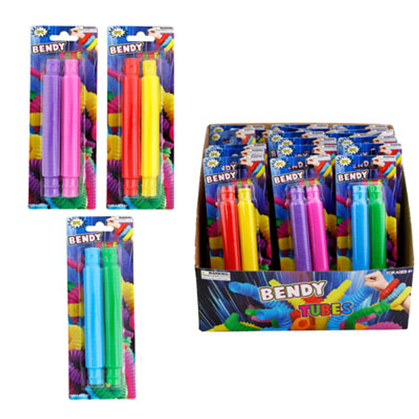 FIDGET BENDY TUBE 2-PK 3-ASSORTED COLOR COMBOS BLC 5.5-IN EXPANDS TO 17.5-IN 24-PC COUNTER DISPLAY