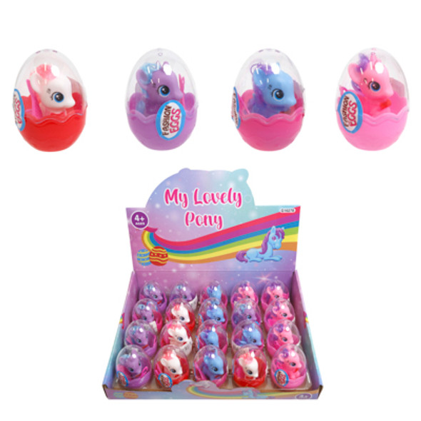 LOVELY PONY HORSE IN EGG 4AST COLORS W/BRUSH & MIRROR ACCESSORY IN 20PC PDQ/LABEL