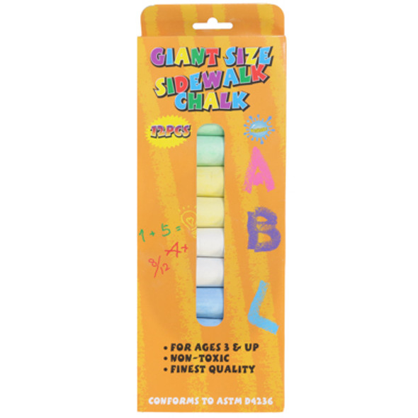 CHALK SIDEWALK JUMBO 12CT 6ASST COLORS IN PRINTED WINDOW BOX LOGO4INCH EACH