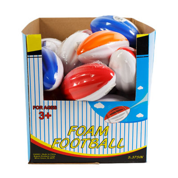 FOOTBALL FOAM 5.375IN 3AST COLORS 24PC PDQ/EA WITH LABEL 2 PDQ'S PER CASE