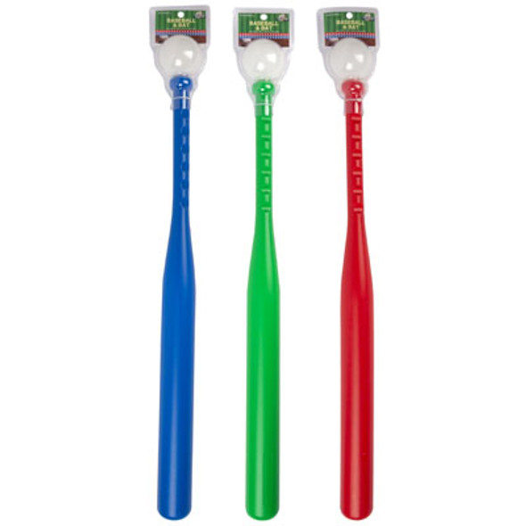 BASEBALL & BAT SET PLAST 3AST COLORS W/WHITE BALL CLAMPK 36PC CASE CUT DISPLAY 24.5IN BAT/2.4IN BALL