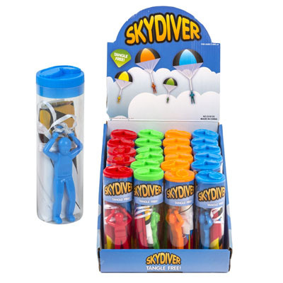 SKYDIVER PARACHUTE 4ASST COLORS IN ACETATE TUBE 24PC PDQ/LABEL