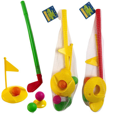 GOLF PLAYSET 7PC PLASTIC 3AST 18.875IN CLUB/3-1.5IN BALLS/1 FLAG TEE NET BAG W/HT