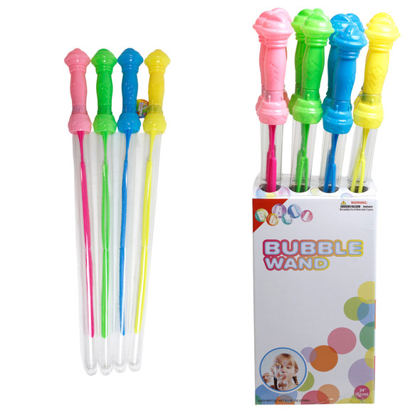 BUBBLE WAND 24IN W/SCEPTOR STYLE HEAD 4AST COLORS 9.1 FL OZ  12PC PDQ