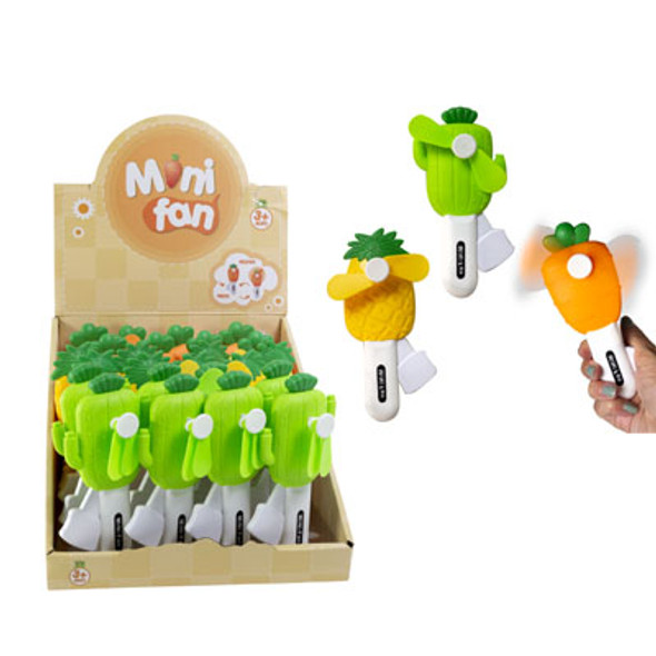FAN HAND MANUAL SUMMER NOVELTY 3AST IN 24PC PDQ AGE 3+CARROT/PINEAPPLE/CACTUS