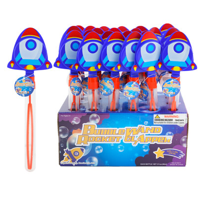 BUBBLE WAND W/ROCKET CLAPPER 24PC 2OZ 11.5IN COUNTER DISPLAY