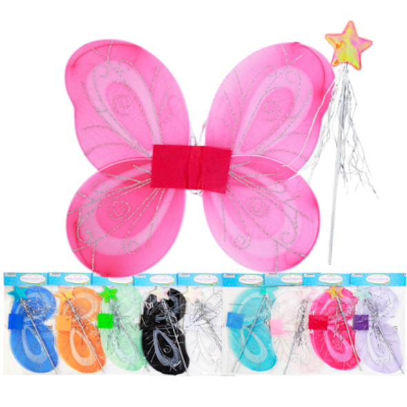 FAIRY WINGS 2-TONE W/WAND 9ASST COLORS 15IN PBH FAIRY WINGS 2-TONE W/WAND 9ASST COLORS 15IN PBH