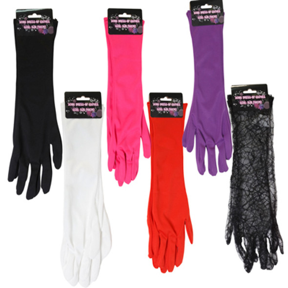 GLOVES LONG DRESS-UP 15IN 6AST 5-POLYESTER/1-LACE PBH PINK/WHITE/BLK/RED/PURPLE