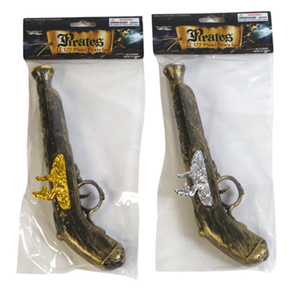 PIRATE GUN 11IN DERRINGER 2AST ANTIQUE W/PLATED DETAIL IN PBH PIRATE GUN 11IN DERRINGER 2AST ANTIQUE W/PLATED DETAIL IN PBH