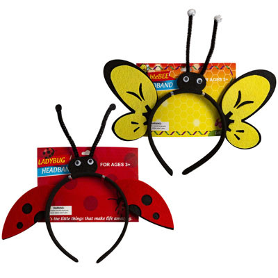 HEADBAND FELT 2AST LADYBUG/BEE TIE-ON CARD