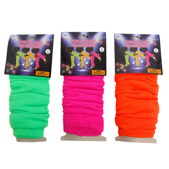 LEG WARMER 2PK 3AST NEON CLRS 20.5IN ADULT SIZE PINK/GREEN/ORANGE PB/INSERT
