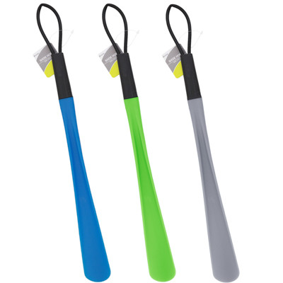 SHOE HORN PLASTIC W/LOOP 3 AST19IN W/LOOP HOME HT BLUE/GREEN/GREY