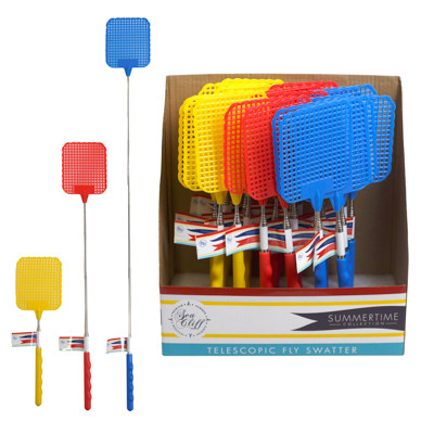 FLY SWATTER EXTENDABLE 3 AST CLRS 10 TO 28IN 24 PC PDQ/WRAP LABEL