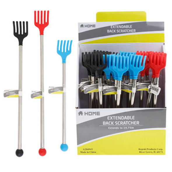 BACK SCRATCHER EXTENDABLE 3ASST COLORS IN 24PC PDQ EXTENDS TO 14.75IN