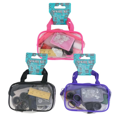 SEWING KIT W/TRAVEL POUCH 52PC 3AST PINK/PURPLE/BLACK SEWING HEADER/NO CALIF