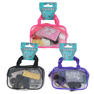 SEWING KIT W/TRAVEL POUCH 52PC 3AST PINK/PURPLE/BLACK SEWING HEADER/NO CALIF