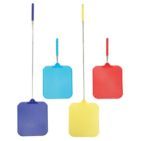 FLY SWATTER JUMBO TELESCOPIC EXTENDS TO 30IN/4AST CLR 12PC PDQ HEAD 6.25X7.5IN WRAP LABEL FLY SWATTER JUMBO TELESCOPIC EXTENDS TO 30IN/4AST CLR 12PC PDQ HEAD 6.25X7.5IN WRAP LABEL