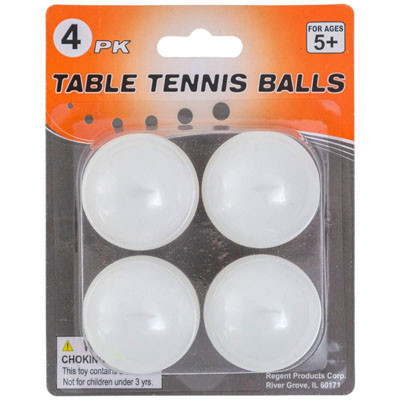TABLE TENNIS BALLS 4PK WHITEBLISTER CARD
